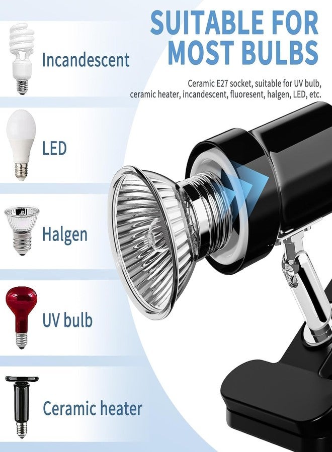 مصباح VAYINATO® قصير الرأس، قابل للدوران، يعمل بالأشعة فوق البنفسجية UVA/UVB مع لمبات تدفئة بقوة 50 واط، مناسب للسلاحف والزواحف والبرمائيات والسحالي والعناكب والطيور والثعابين (أسود) - Image 2